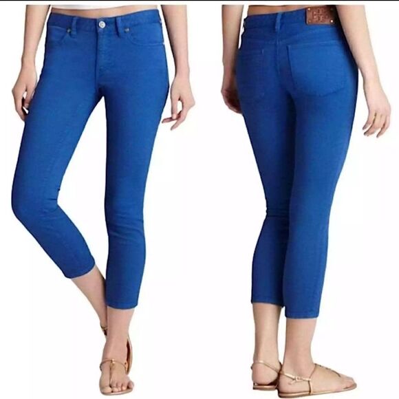 TORY BURCH Cropped Skinny Jeans Royal Blue Stretch Denim Size 26 - Picture 1 of 10